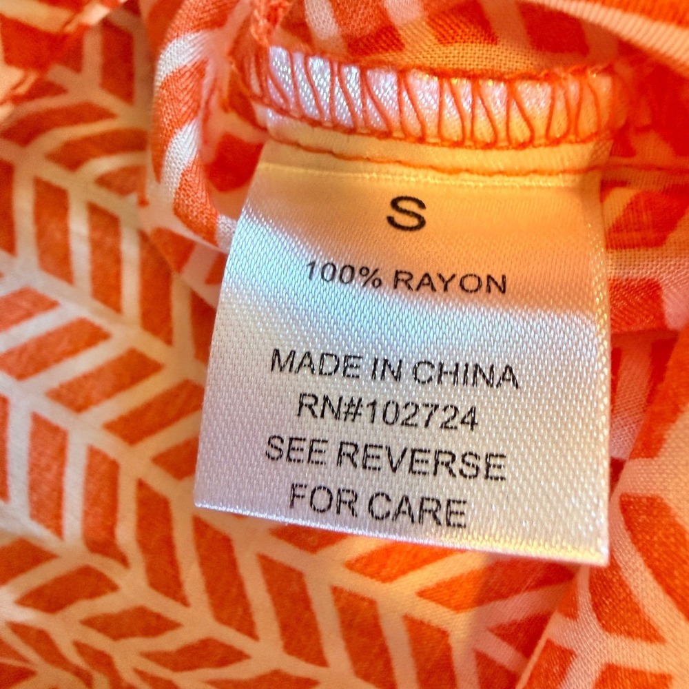 Grand & Greene Sz Small NWT Orange Chevron Tie Front Sleeveless Rayon Blouse - Picture 6 of 9